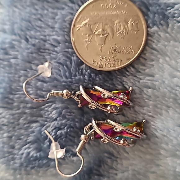 - Rainbow Silver Dangle Earrings - Picture 5 of 5